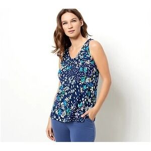 CUDDL DUDS S Flexwear‎ Tank Top Navy Floral V-Neck Soft Summer Classic